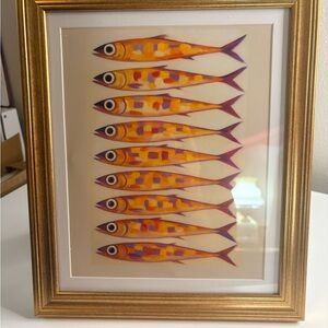 Framed Sardine Fish Art Print 8x10 | Gold Frame | Coastal Wall Decor